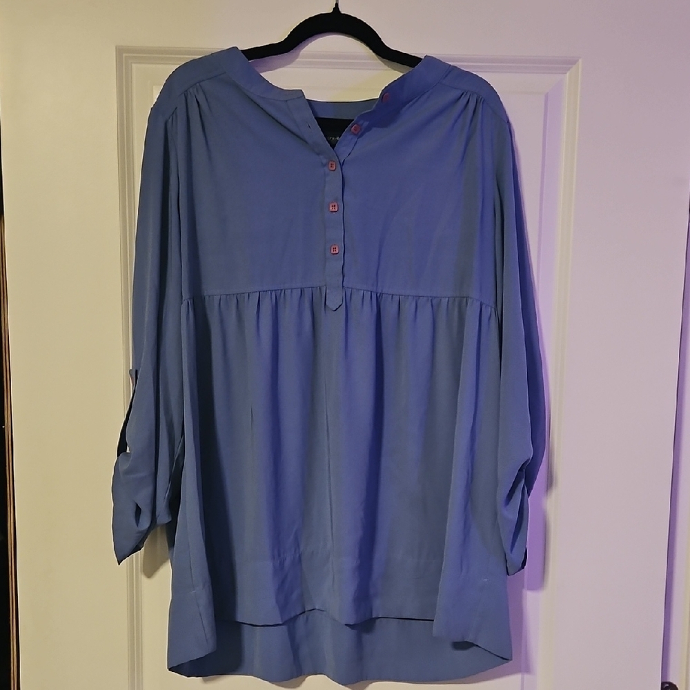 Susan Graver Periwinkle Button-Up Blouse